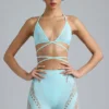 Haut de bikini à bretelles croisées orné Liberty, bleu glacier