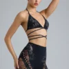 Haut de bikini à bretelles croisées ornées Liberty, noir