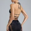 Haut de bikini à bretelles croisées ornées Liberty, noir