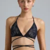 Haut de bikini à bretelles croisées ornées Liberty, noir