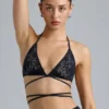 Haut de bikini à bretelles croisées ornées Liberty, noir