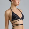 Haut de bikini à bretelles croisées ornées Liberty, noir