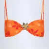Haut de bikini dos nu à détails métalliques Baracoa, imprimé orange orchidée Haut de bikini dos nu à détails métalliques Baracoa, imprimé orange orchidée