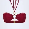 Haut de bikini dos nu froncé avec détails métalliques Savai, couleur cerise foncée Haut de bikini dos nu froncé avec détails métalliques Savai, couleur cerise foncée