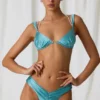 Haut de bikini froncé avec détails en perles Akoya, couleur turquoise Haut de bikini froncé avec détails en perles Akoya, couleur turquoise
