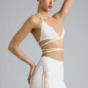 Haut de bikini Liberty à bretelles croisées ornées, couleur ivoire