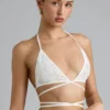 Haut de bikini Liberty à bretelles croisées ornées, couleur ivoire
