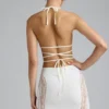 Haut de bikini Liberty à bretelles croisées ornées, couleur ivoire