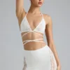 Haut de bikini Liberty à bretelles croisées ornées, couleur ivoire
