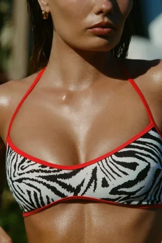 Haut de bikini réversible à dos nu Zuma, imprimé zèbre