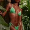 Haut de bikini triangle polyvalent en seersucker vert écume Haut de bikini triangle polyvalent en seersucker vert écume