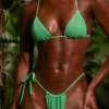 Haut de bikini triangle polyvalent en seersucker vert écume Haut de bikini triangle polyvalent en seersucker vert écume