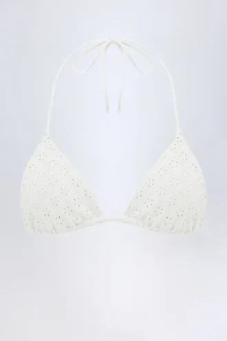 Haut de bikini triangle Recife en broderie anglaise, blanc