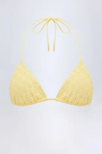 Haut de bikini triangle Recife en broderie anglaise, jaune citron