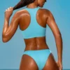 Haut de maillot de bain zippé Sporty Swim en turquoise Haut de maillot de bain zippé Sporty Swim en turquoise