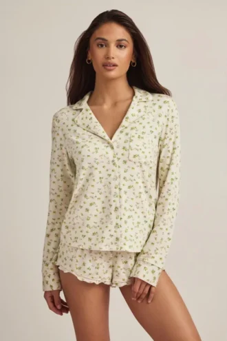 Haut de pyjama à manches longues Mirae en modal, imprimé citron