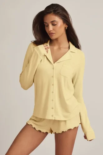 Haut de pyjama à manches longues Mirae en modal, jaune pastel