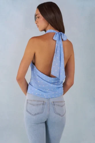 Haut dos nu à décolleté plongeant Maraya, imprimé à pois bleus