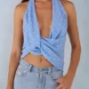 Haut dos nu à décolleté plongeant Maraya, imprimé à pois bleus Haut dos nu à décolleté plongeant Maraya, imprimé à pois bleus