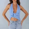 Haut dos nu à décolleté plongeant Maraya, imprimé à pois bleus Haut dos nu à décolleté plongeant Maraya, imprimé à pois bleus