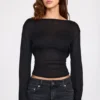Haut dos nu à manches longues en jersey transparent Nari, noir Haut dos nu à manches longues en jersey transparent Nari, noir
