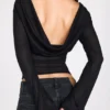 Haut dos nu à manches longues en jersey transparent Nari, noir Haut dos nu à manches longues en jersey transparent Nari, noir