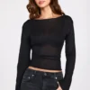 Haut dos nu à manches longues en jersey transparent Nari, noir Haut dos nu à manches longues en jersey transparent Nari, noir