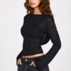Haut dos nu à manches longues en jersey transparent Nari, noir Haut dos nu à manches longues en jersey transparent Nari, noir