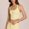 Haut en denim Elowis style corset à dos nu, couleur jaune citron Haut en denim Elowis style corset à dos nu, couleur jaune citron