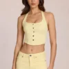 Haut en denim Elowis style corset à dos nu, couleur jaune citron Haut en denim Elowis style corset à dos nu, couleur jaune citron