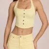 Haut en denim Elowis style corset à dos nu, couleur jaune citron Haut en denim Elowis style corset à dos nu, couleur jaune citron