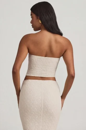 Haut en dentelle froncée sans bretelles Tamia, couleur ivoire