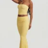 Haut en dentelle sans bretelles à fronces Tamia, jaune pastel Haut en dentelle sans bretelles à fronces Tamia, jaune pastel