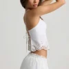 Haut en popeline de coton à dos nu et dentelle ajourée Vasilia, blanc Haut en popeline de coton à dos nu et dentelle ajourée Vasilia, blanc