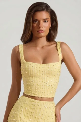 Haut à encolure carrée et ornements Lirael en jaune