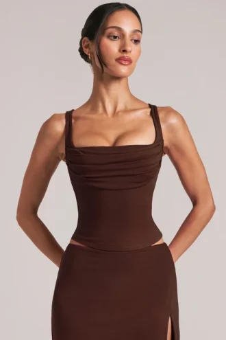 Haut à encolure carrée Veya  en marron chocolat