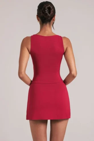 Haut à encolure carrée Veya en rouge cerise