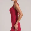 Jupe moulante taille moyenne Tula avec fente, couleur rouge cerise
