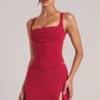 Haut à encolure carrée Veya en rouge cerise Haut à encolure carrée Veya en rouge cerise