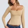 Haut Fiora en modal à encolure en cœur et dos nu, couleur sable Haut Fiora en modal à encolure en cœur et dos nu, couleur sable