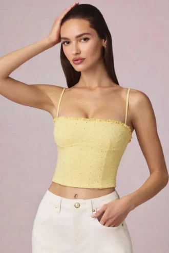 Haut Hania en modal et broderie anglaise, couleur jaune citron