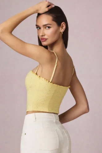 Haut Hania en modal et broderie anglaise, couleur jaune citron
