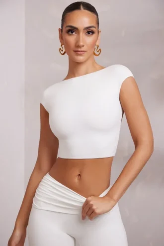 Haut Juno à manches courtes et dos nu, en blanc