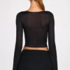 Haut à manches longues en jersey transparent Liah, décolleté plongeant, noir Haut à manches longues en jersey transparent Liah, décolleté plongeant, noir