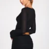 Haut à manches longues en jersey transparent Liah, décolleté plongeant, noir Haut à manches longues en jersey transparent Liah, décolleté plongeant, noir