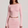 Mini-jupe froncée taille mi-haute Cali en modal rose Mini-jupe froncée taille mi-haute Cali en modal rose