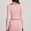 Mini-jupe froncée taille mi-haute Cali en modal rose Mini-jupe froncée taille mi-haute Cali en modal rose