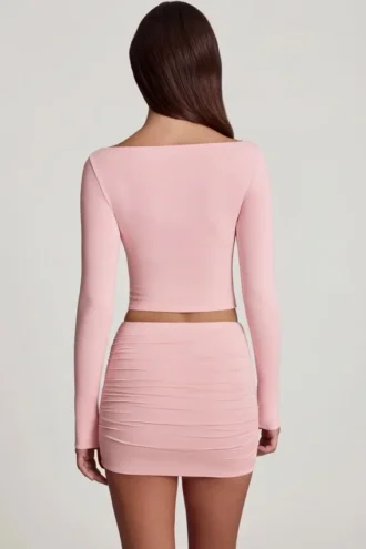 Mini-jupe froncée taille mi-haute Cali en modal rose