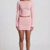 Mini-jupe froncée taille mi-haute Cali en modal rose Mini-jupe froncée taille mi-haute Cali en modal rose