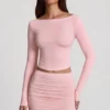 Mini-jupe froncée taille mi-haute Cali en modal rose Mini-jupe froncée taille mi-haute Cali en modal rose
